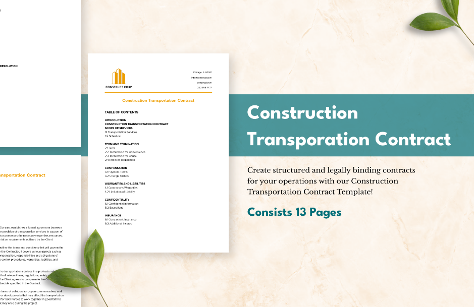 construction transportation contract template ideas examples