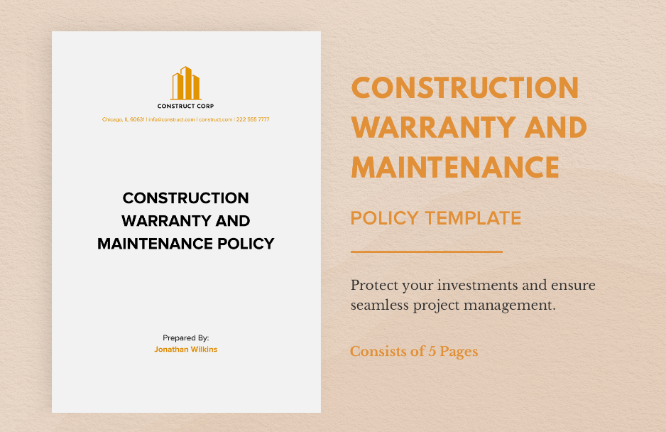 construction warranty and maintenance policy template ideas examples