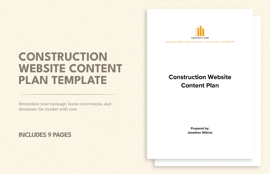 construction website content plan template