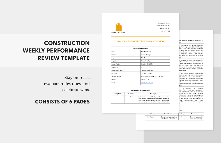construction weekly performance review template ideas examples