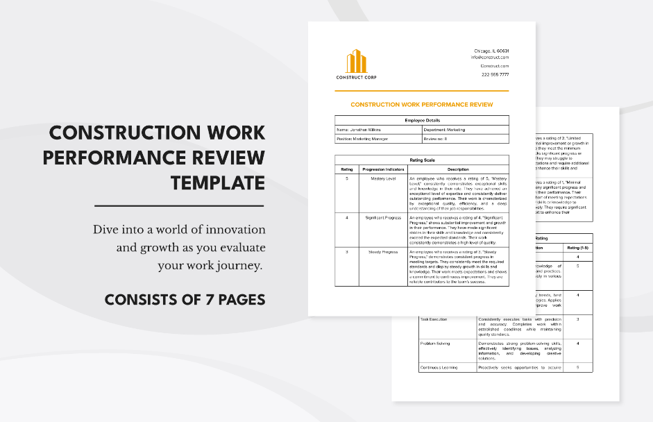 construction work performance review template ideas examples
