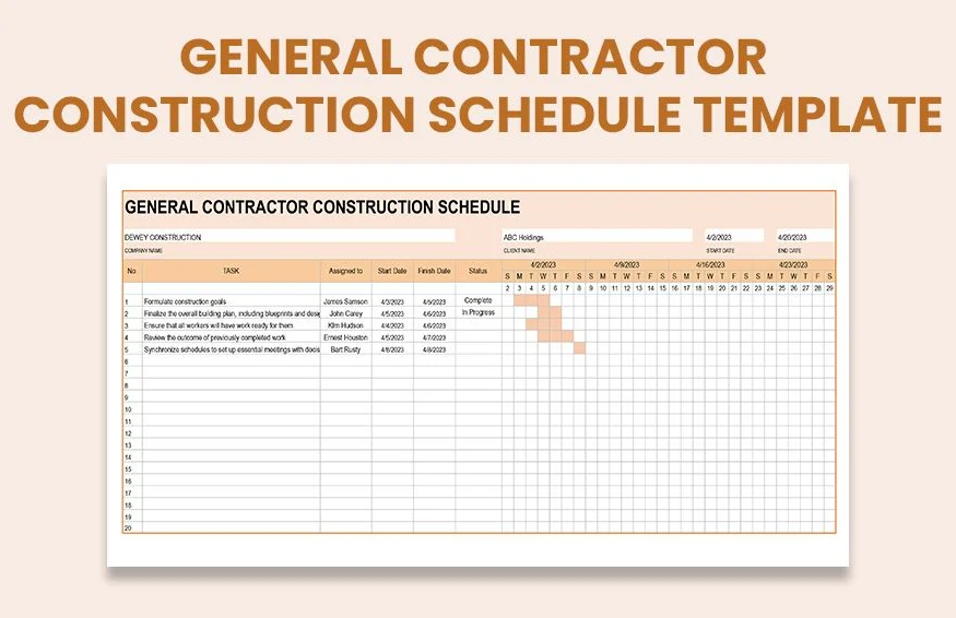 general contractor construction schedule template ideas examples