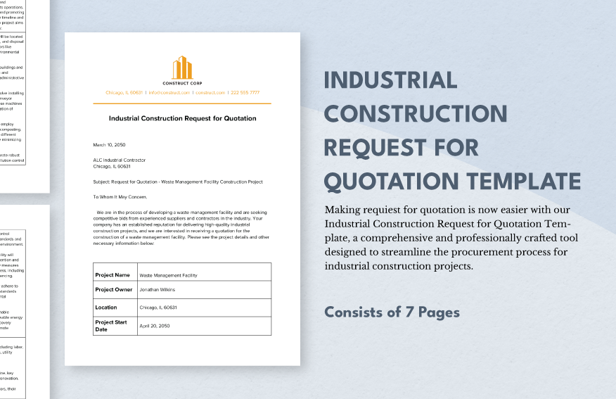 industrial construction request for quotation template ideas examples