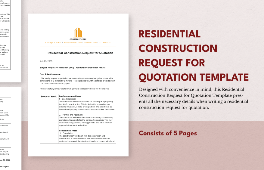 residential construction request for quotation template ideas examples