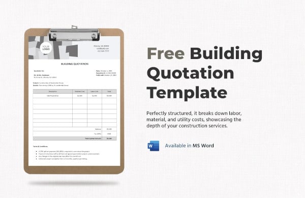building construction quotation format word free download