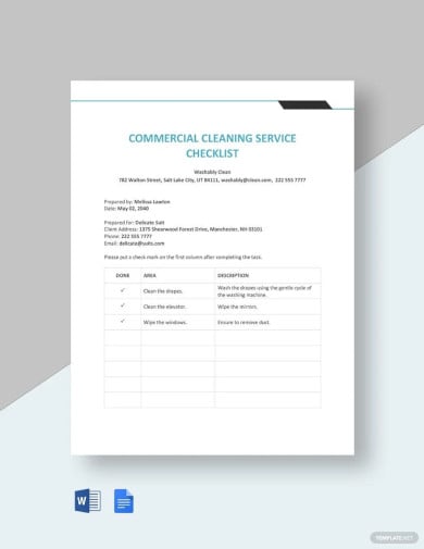 commercial cleaning checklist pdf