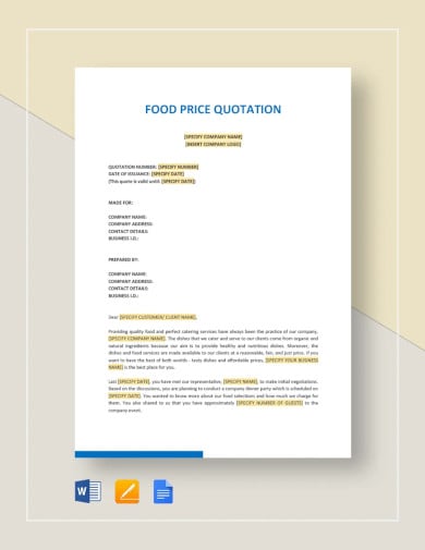 food quotation sample