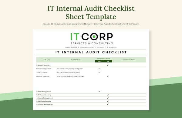 internal audit checklist excel