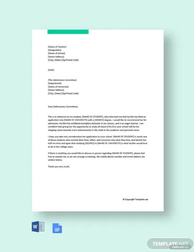 21+ Letter of Recommendation for Student - PDF, DOC