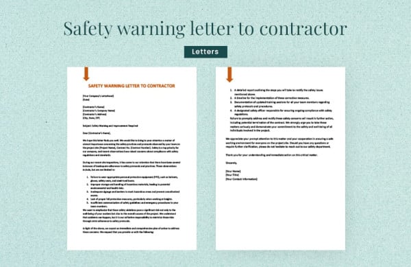 safety letter to contractor
