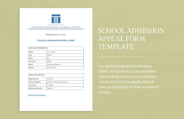 school admission form pdf