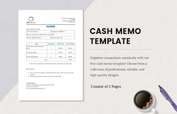 simple cash memo bill format in word