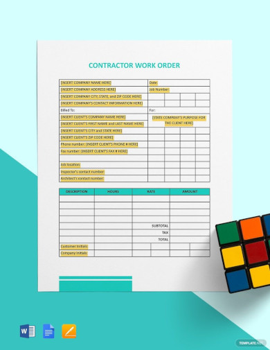 work order format for contractor