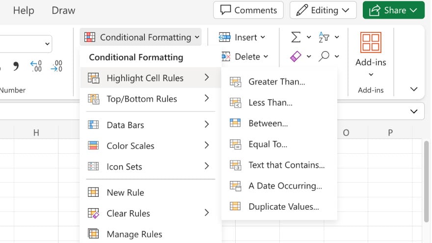 implementing conditional formatting