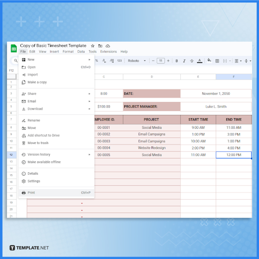 How To Make Create A Basic Timesheet Template In Google Sheets