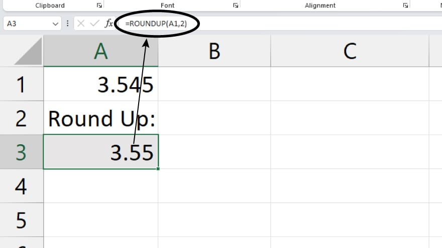 applying the roundup function using cell