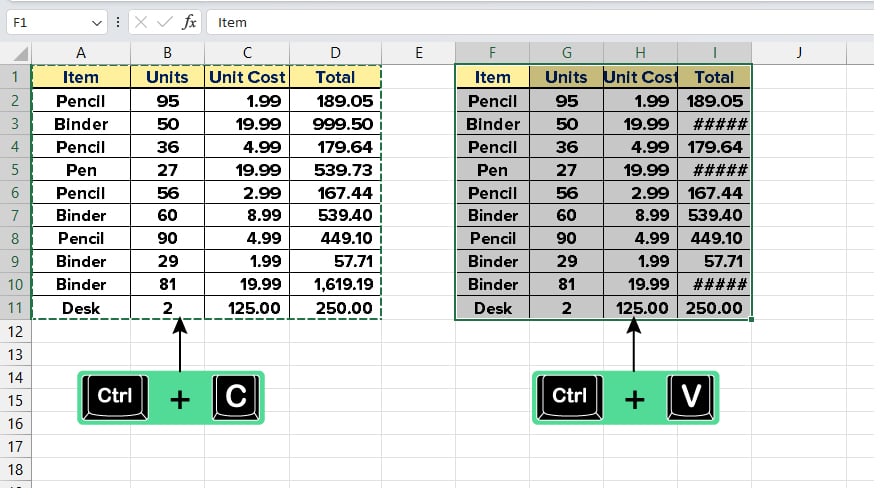 basic copy and paste in excel