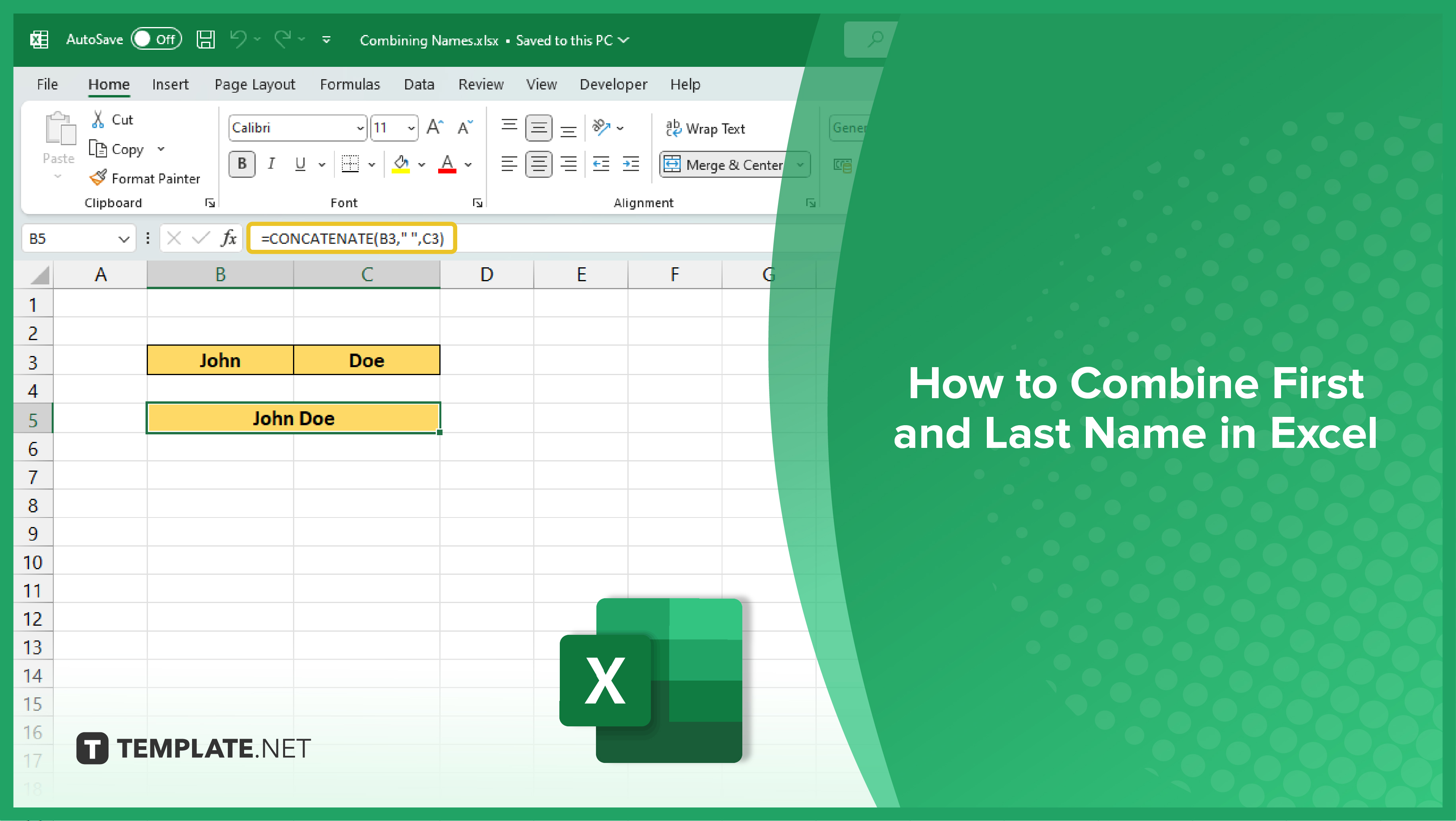 How to combine first and last name in Excel