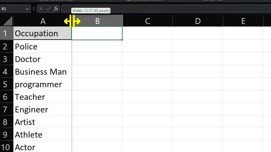 manual adjustment for cell resizing in excel