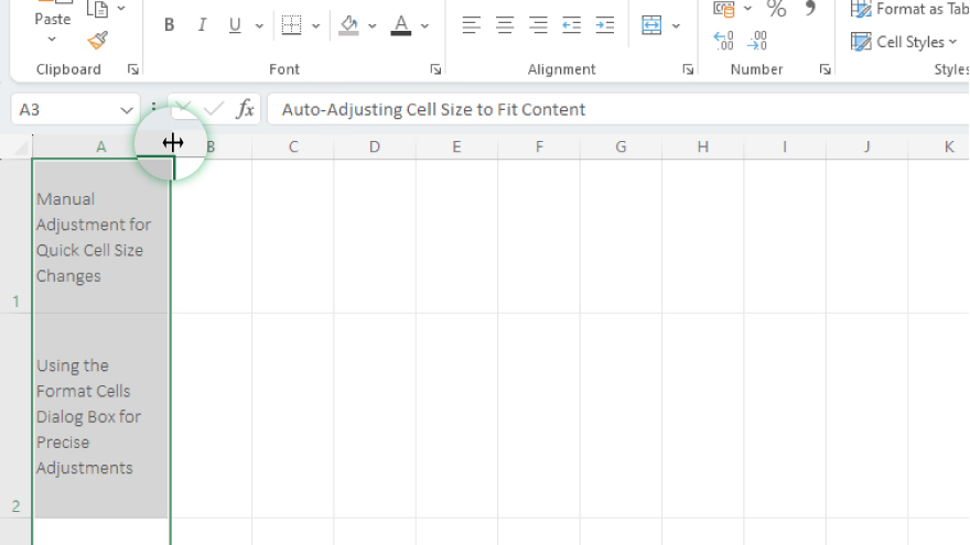 manual adjustment for quick cell size changes