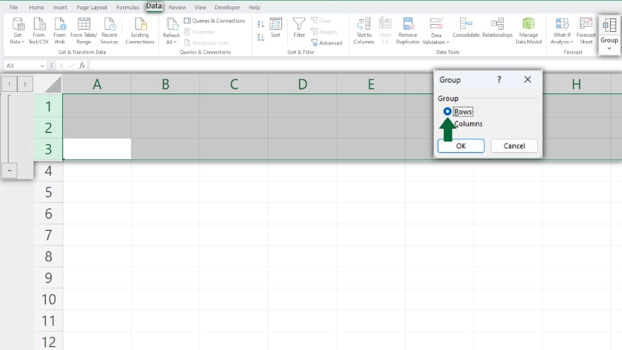manually grouping rows in excel