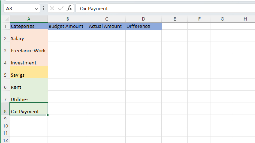 setting up your budget spreadsheet