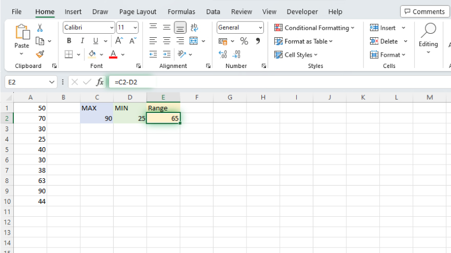 How to Find Range in Microsoft Excel