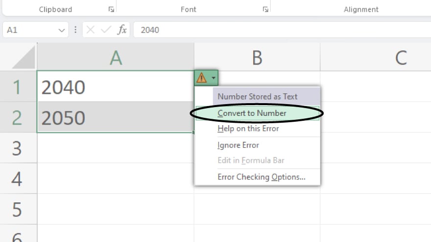 using the convert to number error check