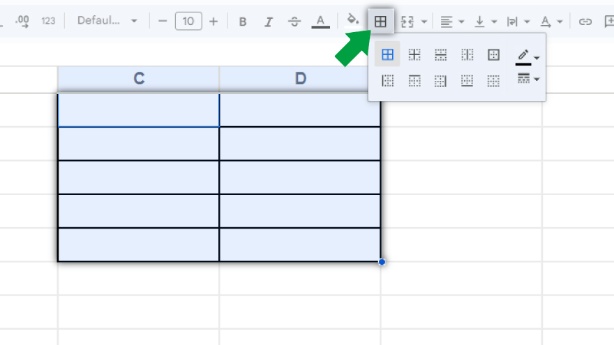 adding border lines in google sheets