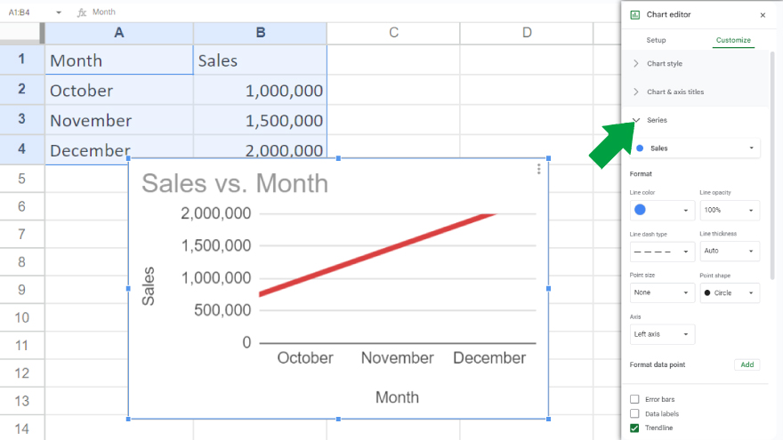 adding trend lines in google sheets