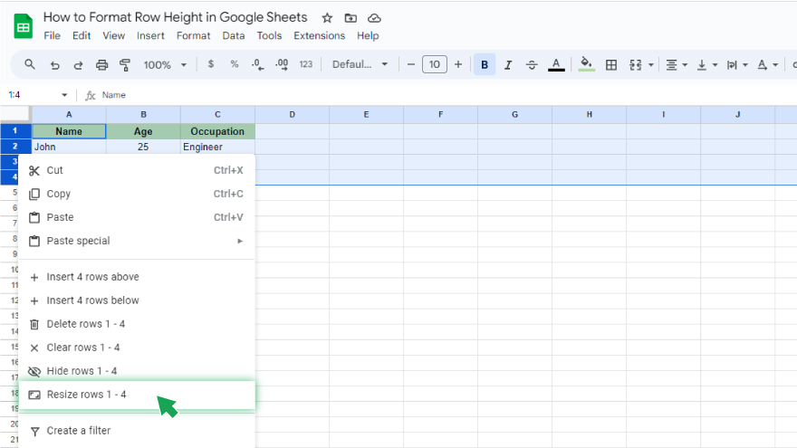 How to Format Row Height in Google Sheets