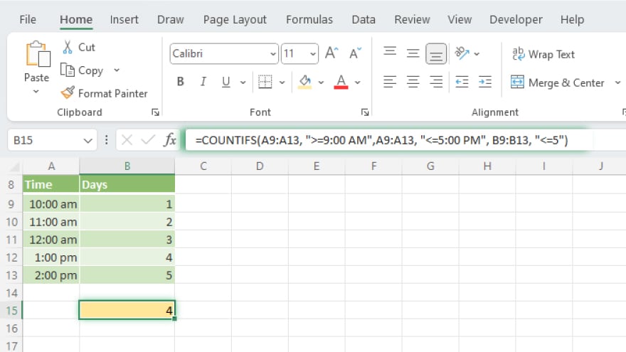 applying countifs for multiple time criteria