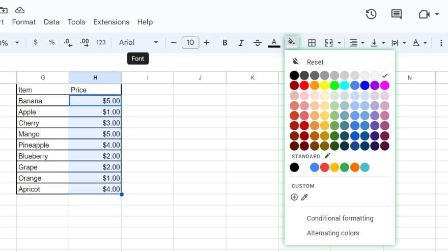 basic color coding in google sheets