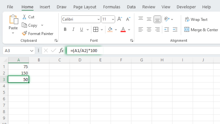 basic percentage calculation in excel