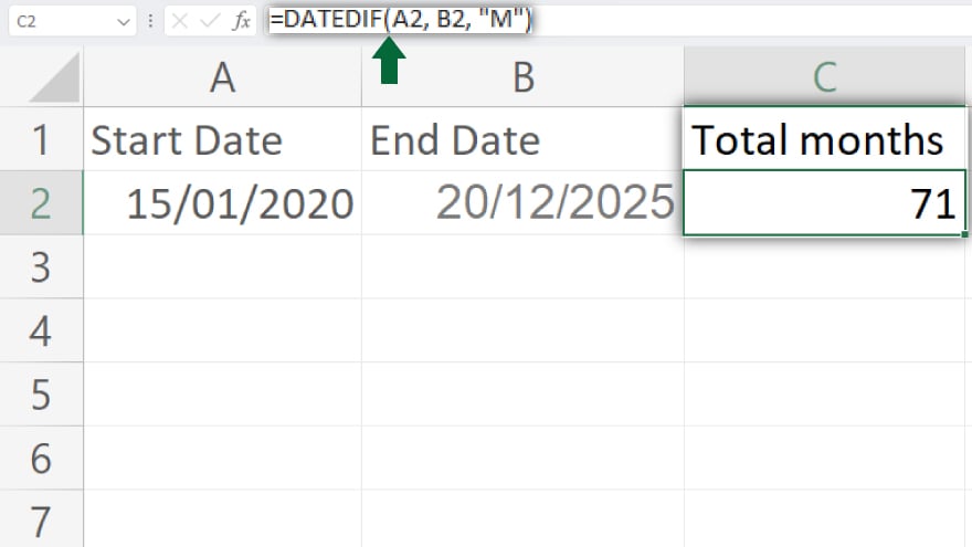 calculating date differences with datedif