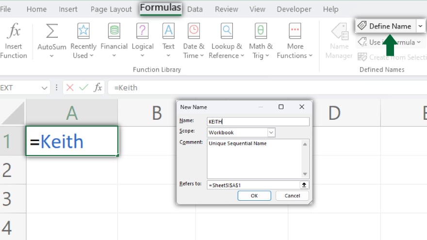 creating names in excel