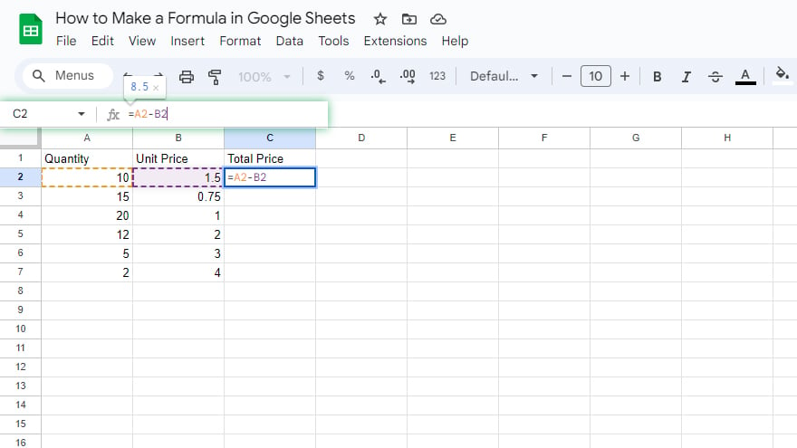 editing a formula in google sheets