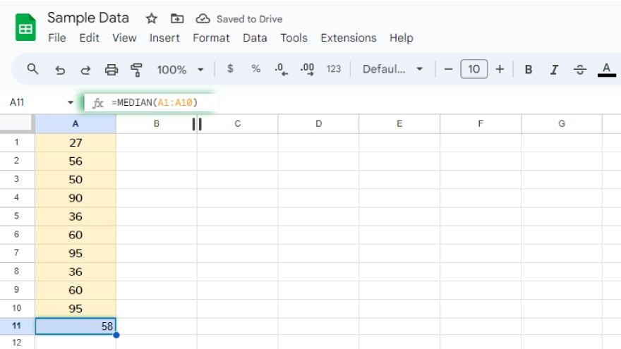 finding the median in google sheets