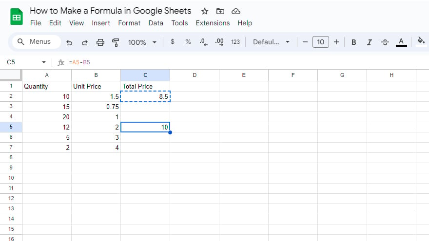 google sheets copying a formula
