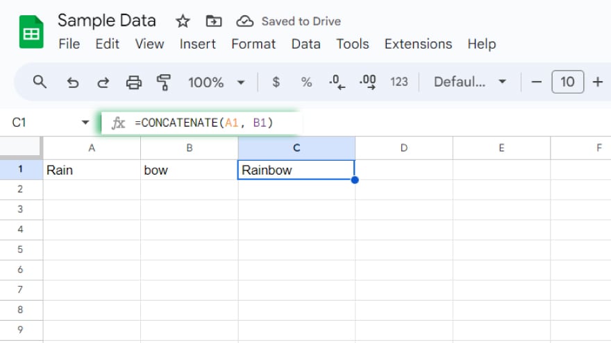 google sheets using the concatenate function
