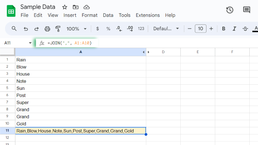 google sheets using the join function