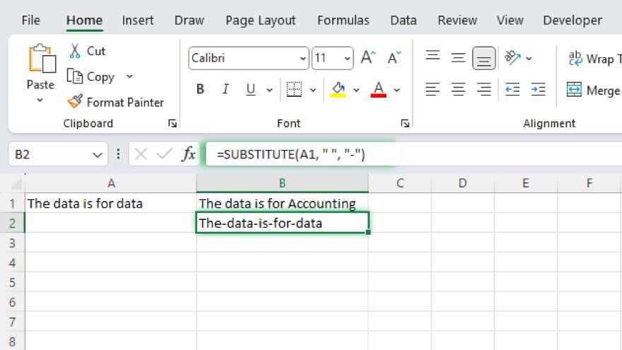 implementing substitute to convert spaces to dashes