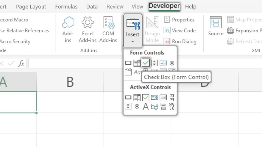inserting a checkbox in excel