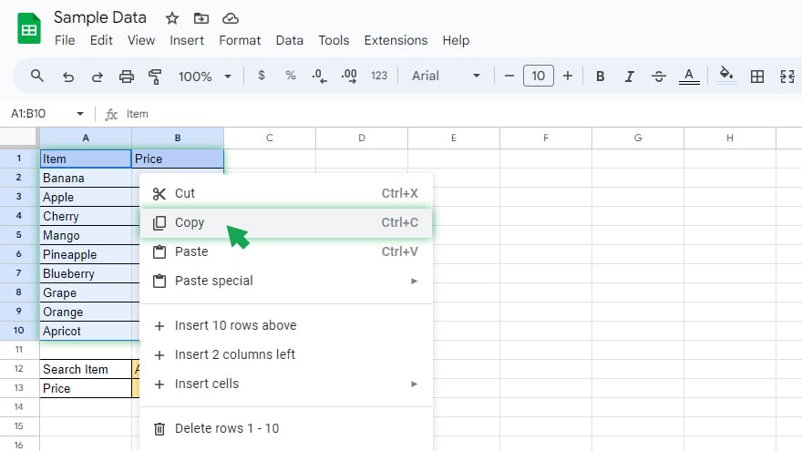 selecting and copying data