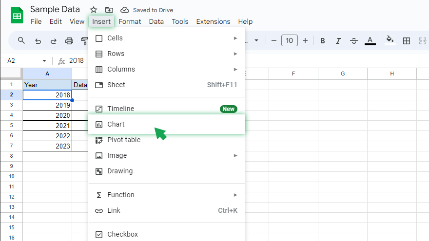step 1 creating a chart in google sheets