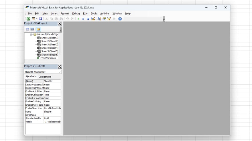 step 1 open excel and access vba editor