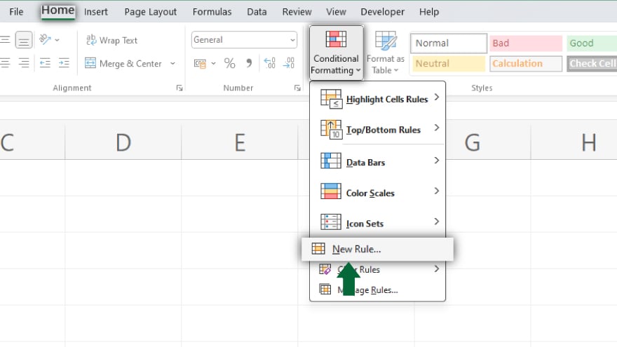 step 1 select cells and access conditional formatting