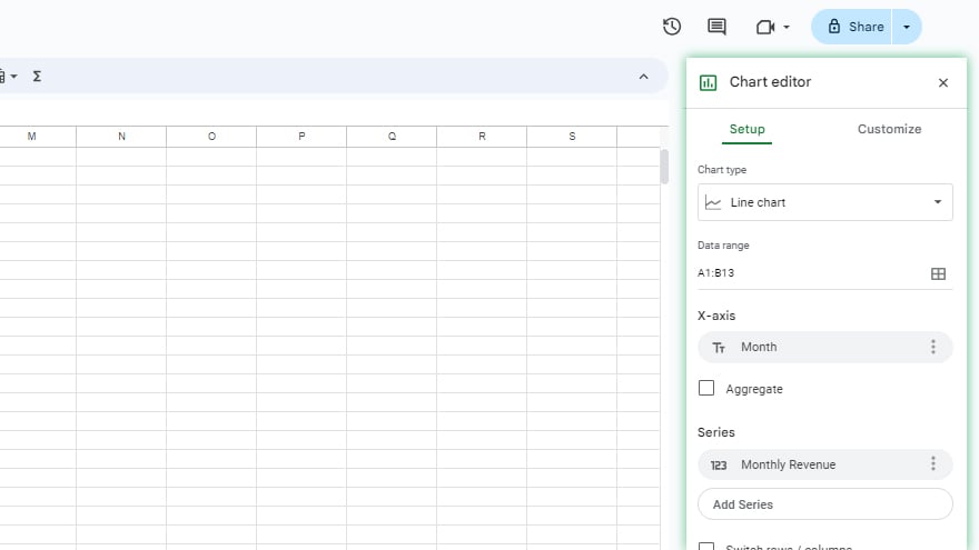 step 2 add the chart in google sheets