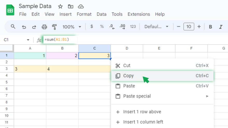 step 2 copying the formula in google sheets