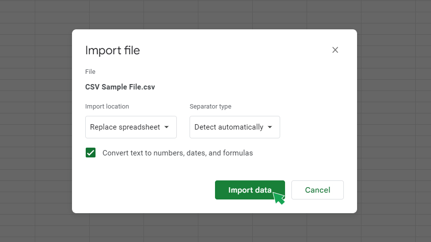 step 2 input or import data in google sheets